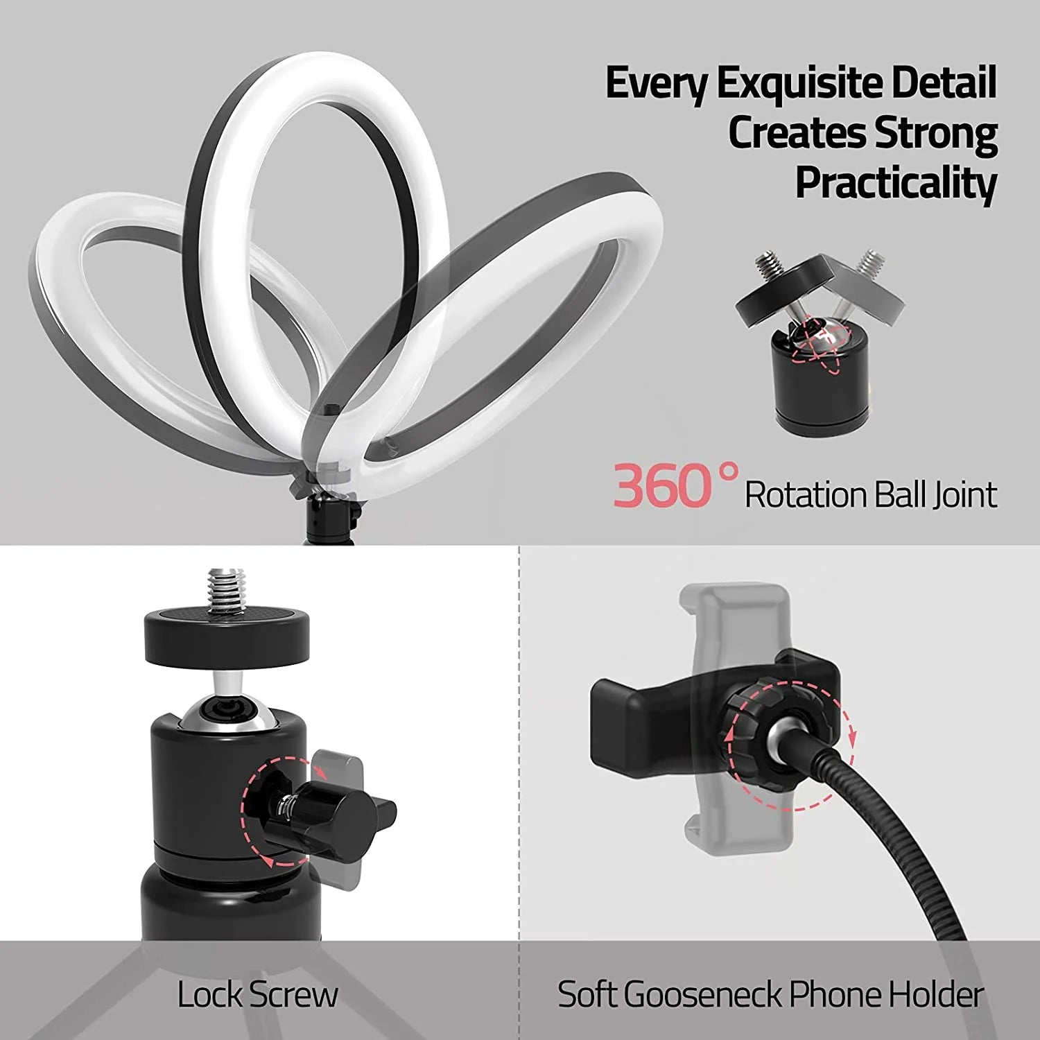 10" LED Ring Light with Tripod Stand, Phone Holder, Wireless Shutter, Dimmable Desktop Light