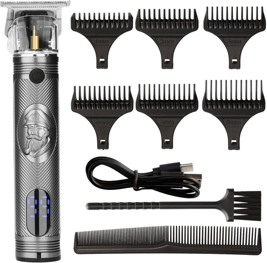 Beard Trimmer＆Hair Clipper for Men,Zero Gapped Cordless,Precision Edges,Sharp Blades,Lcd Display,Usb Recharging (Gray)