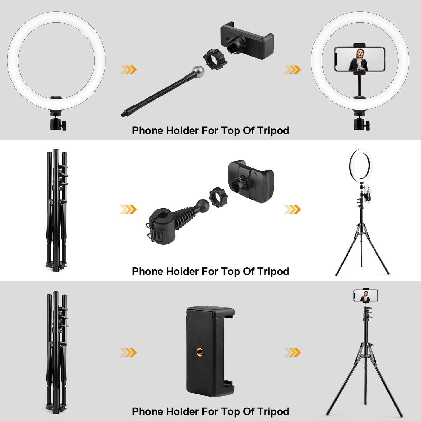 10" Ring Light,  Upgraded Selfie Ring Light with Tripod Stand & Cell Phone Holder Dimmable LED Circle Lights for Live Stream, Makeup, Youtube Video, Tiktok, Selfie Photography Iphone Android