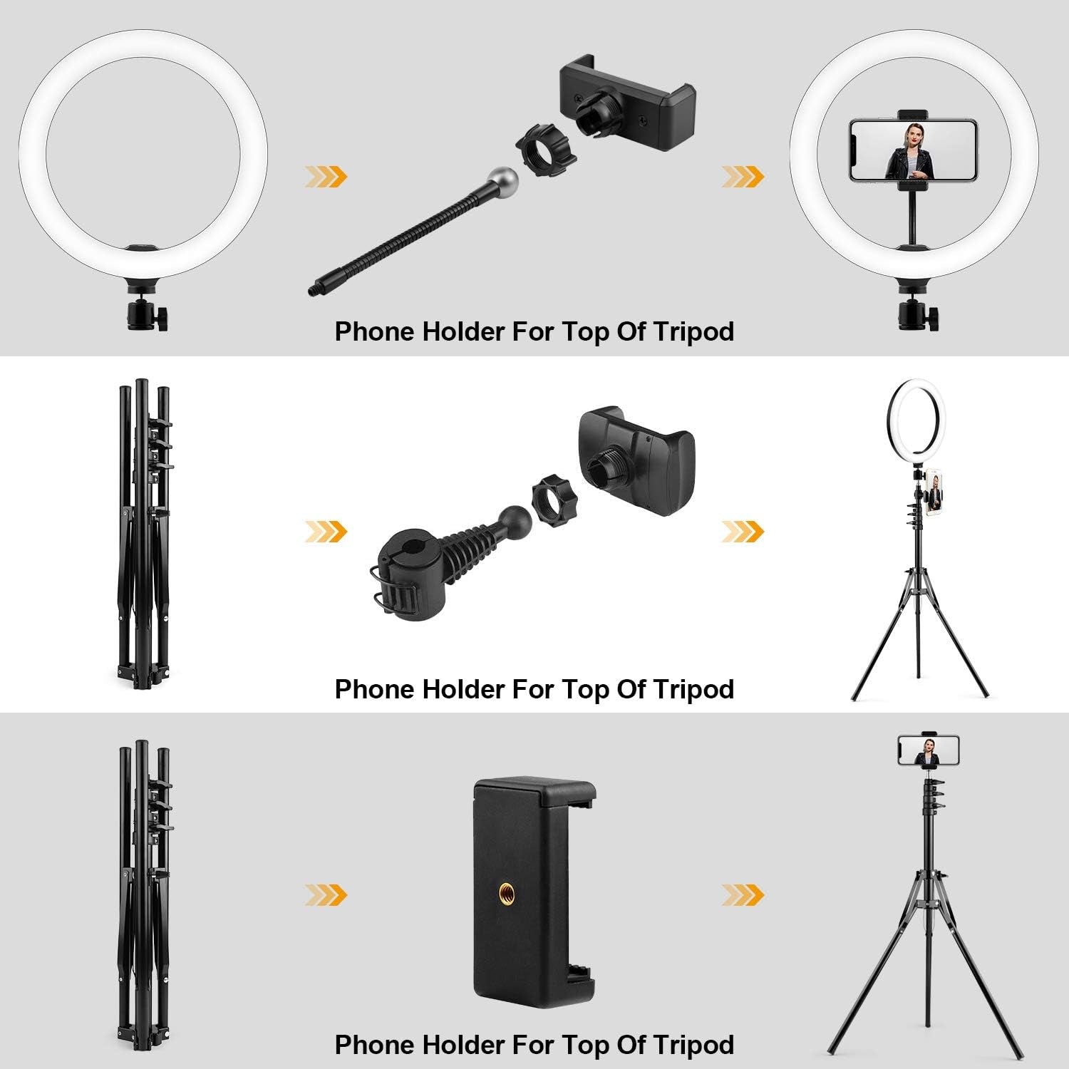 10" Ring Light,  Upgraded Selfie Ring Light with Tripod Stand & Cell Phone Holder Dimmable LED Circle Lights for Live Stream, Makeup, Youtube Video, Tiktok, Selfie Photography Iphone Android