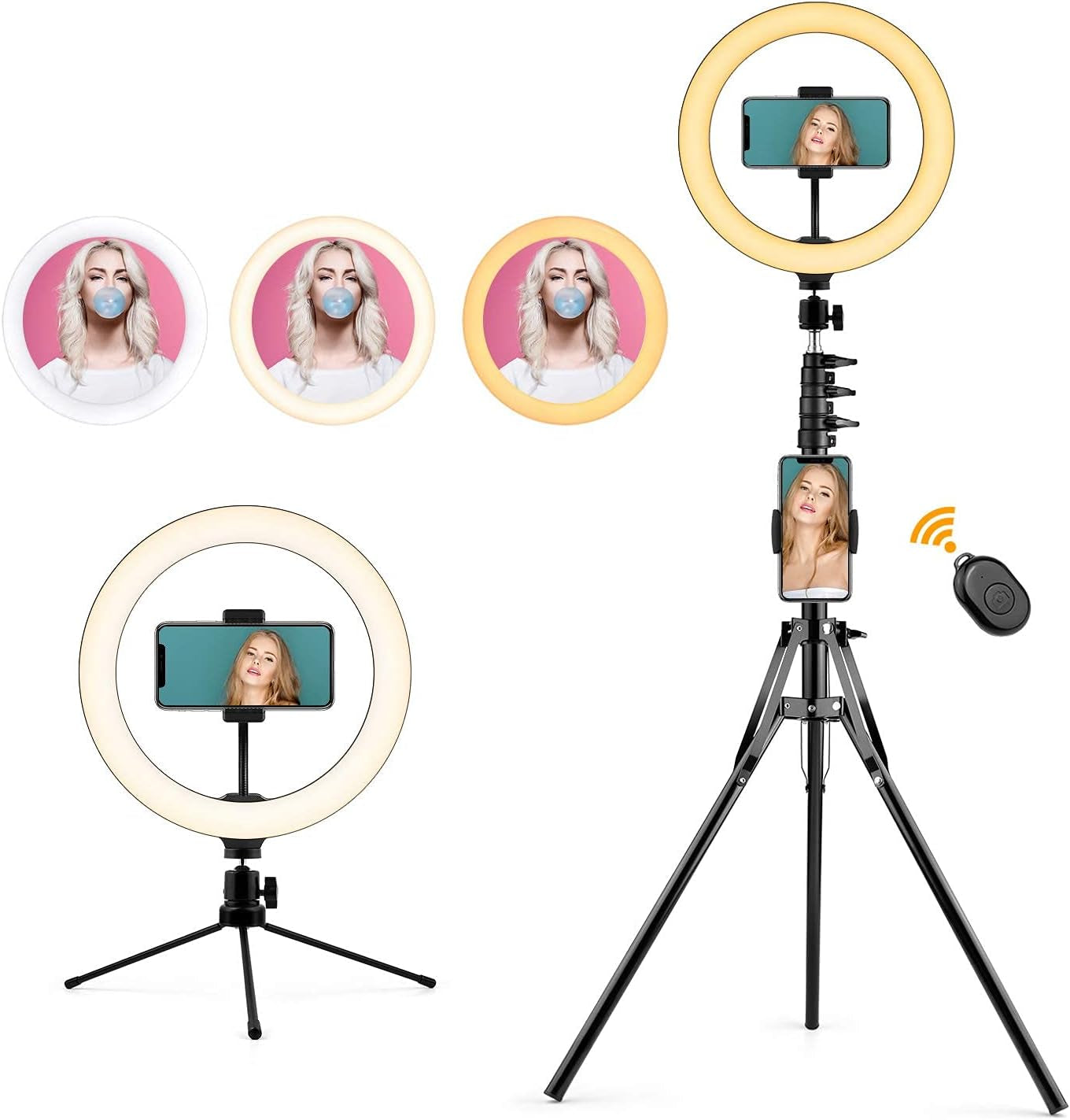 10" Ring Light,  Upgraded Selfie Ring Light with Tripod Stand & Cell Phone Holder Dimmable LED Circle Lights for Live Stream, Makeup, Youtube Video, Tiktok, Selfie Photography Iphone Android